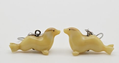 Antique Carved Animal Bone Seal Earrings Earrings Weigh 3.8 Grams