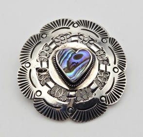 Vintage Sterling Silver Abalone Heart Brooch Brooch Weighs 5.7 Grams