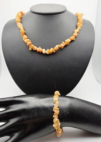 Vintage Carnelian Chip Bracelet & Necklace Necklace Measures 18"