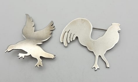 Vintage Sterling Silver Signed Handmade Brooches Brooches Weigh 15.9 Grams