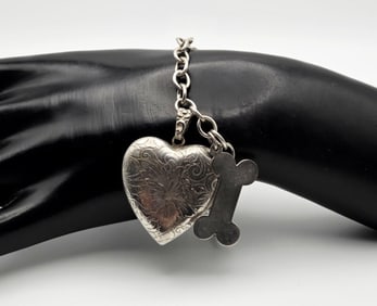 Vintage Sterling Silver Pet Memorial Bracelet Bracelet Measures 8" Bracelet Weighs 19.9 Grams