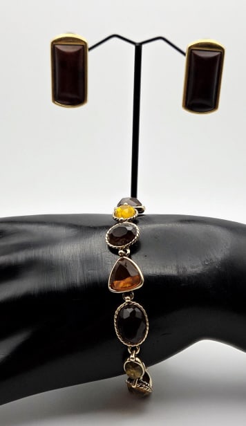 Vintage Trifari Amber Look Earrings & Bracelet Bracelet Measures 7.5": Bracelet Measures 7.5"