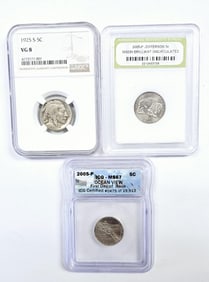 2005-P Bison 1925 S 5C VG8 2000-P Ocean Nickels 2005-P Jefferson 5C Bison Brilliant