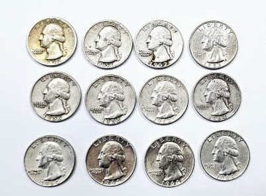 1950s 1960s 90% Silver Quarters 1950, 1951, 1952, 1953, 1956, 1958, 1963, 1964 (5)