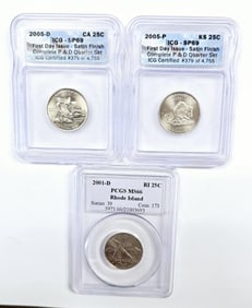 2001-D Rhode Island 2005-P Kansas 2005-D Californi 2001-D RI 25C PCGS MS66 Rhode Island