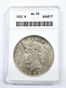 1922 Peace Silver Dollar AU 50 1922 Peace Silver Dollar AU 50
