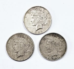 Three 1922 Peace Silver Dollar Coins See images regarding condition.