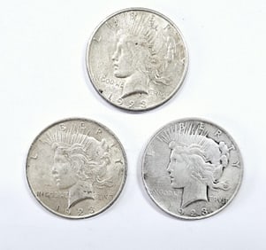 Three 1923 Peace Silver Dollar Coins See images regarding condition.