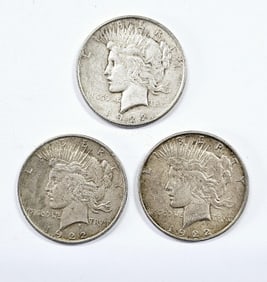 Three 1922 Peace Silver Dollar Coins See images regarding condition.