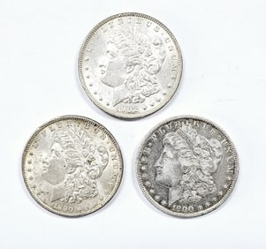 Three 1890 1900 1902 Morgan Silver Dollars See images regarding condition.