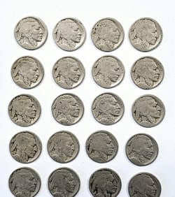 Lot of 20 Buffalo Nickels Dates Unknown #2 Condition as pictured.