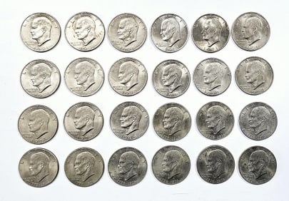 24 Eisenhower Dollar Coins Nine 1776-1976 Eight 1971 Six 1972 One 1974