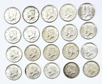 20 Kennedy US Half Dollar Coins One 1965 Three 1966 Twelve 1967 Three 1968 One 1969