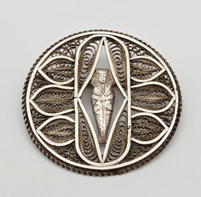 Vintage Sterling Silver Openwork Egyptian Brooch Brooch Weighs 11.1 Grams