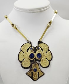 Vintage Gundart of Chile Brass Lapis Necklace Necklace weighs 48.6 Grams Measures 26"