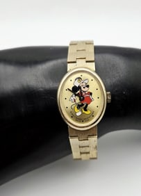 Vintage Elgin Swiss Minnie Mouse Watch Watch Measures 6" Gold Tone Metal Watch not tested