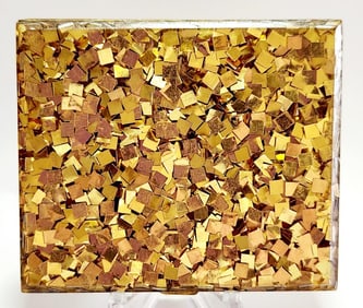 Vintage Lucite Gold Confetti Top Compact Measures 3"x