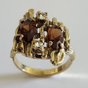 18K Electroplated Gold Brutalist Smokey Topaz Ring Ring