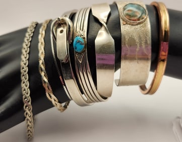 Assorted Sterling Bracelets Chain Cuff & Copper Chain bracelets are 8 &