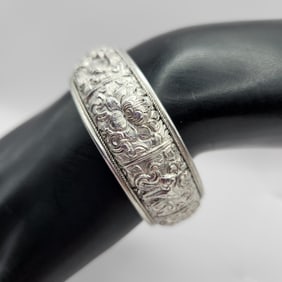 Vintage Sterling Multi-Motif Cuff Bracelet Acid tested