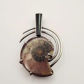 Sterling Fossilized Ammonite Pendant Pendant weighs 9.9 Grams