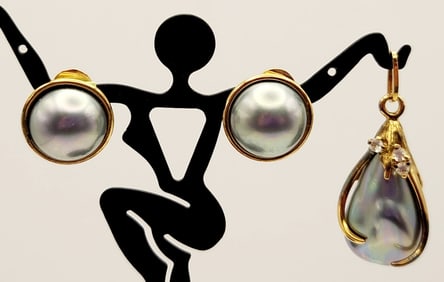 925 Vermeil Fresh Water Pearl Pendant & Faux Pearl