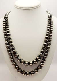 Two Strand Graduated Sterling Bead Necklace Beads acid tested for