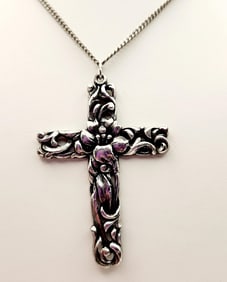 Vintage Sterling Floral Motif Pendant Necklace Pendant acid tested