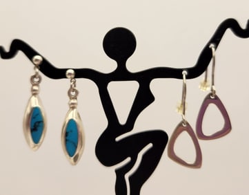 925 Sterling Triangle & Turquoise Drop Earrings Turquoise earrings are marked