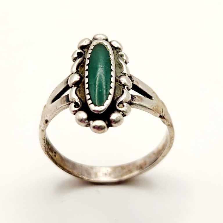 Navajo Bell Trading Post Sterling Turquoise Ring Size 5.5  Weighs 2.3 grams. (1 of 6)