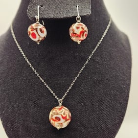 925 Sterling Multi-Colored Glass Bead Necklace & Earrings Set