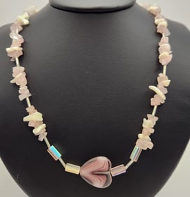925 Sterling Rose Quartz & Agate Heart Pendant Necklace Weighs 1.4 ounce.