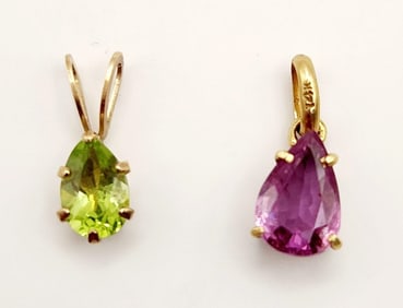 10K Yellow Gold Peridot & 14K Yellow Gold Amethyst Pendants