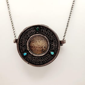 Victorian Sterling Mourning Hair Locket Pendant Necklace