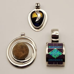 Three 925 Sterling Assorted Stone Pendants Lot weighs 40.7