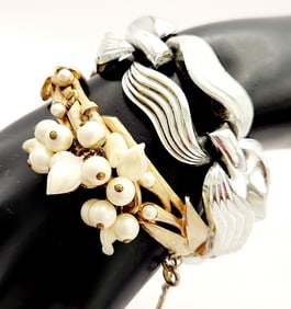 Lisner Silver Tone Chunky Link & Kramer Gold Tone & Beads Bracelets
