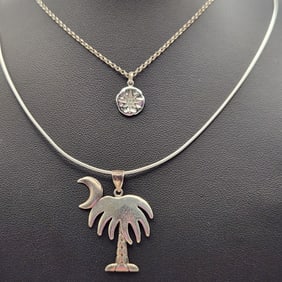 Sterling Palm Tree & Sand Dollar Necklacs 18" 20" Palm tree necklace is