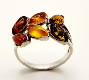 Sterling Silver Multi-Shades Amber Ring Size