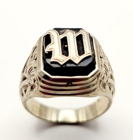10K White Gold Onyx W Signet Ring Size
