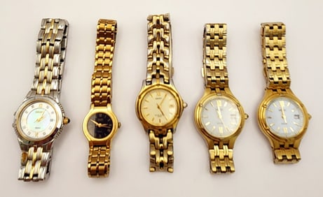 Lot Of 2 Seiko Solar & 3 Seiko Quartz Watches Ladies