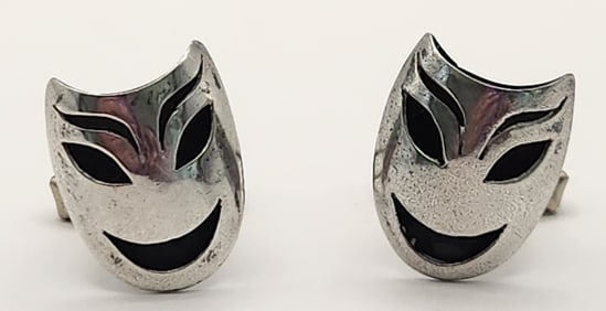 Alpaca Sterling Smiling Comedy Masks Cuff Links Weighs 9.2 grams