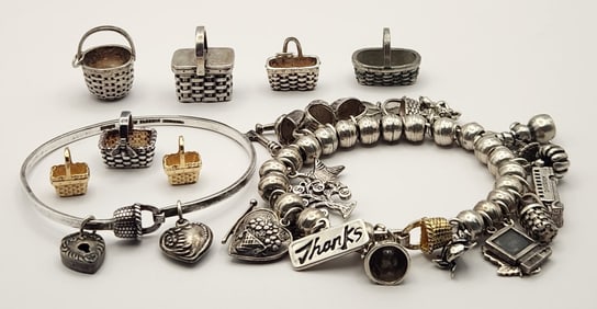Brown County Baskets Sterling Bracelets & Charms Gold tone & the basket with green on it are not