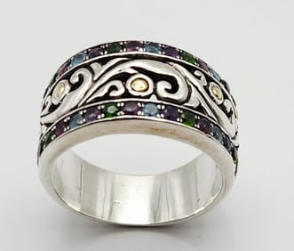 18K White Gold Vermeil Multi-Colored Gemstone Ring Size