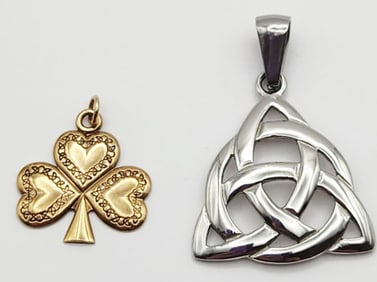 9K Yellow Gold Shamrock & Stainless Steel Celtic Knot