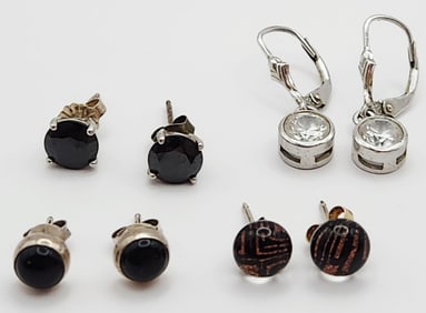 Lot of 4 Assorted Stone 925 Sterling Earrings Lot weighs 6.5 grams