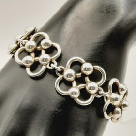 925 Sterling Open Square & Bead Bracelet Mexico Weighs 34.9 grams.