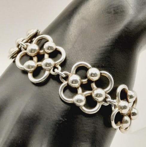 925 Sterling Open Square & Bead Bracelet Mexico Weighs 34.9 grams.: Weighs 34.9 grams.