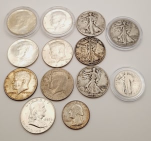 1960s Kennedy Half Dollars 1940s Walking Liberty Half Dollars 1959 Franklin Half Dollar