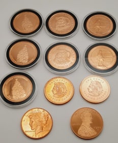 Assorted Copper Christmas Gadsden 2nd Amendment Aztec Calendar Lincoln Penny & Liberty Head Coins