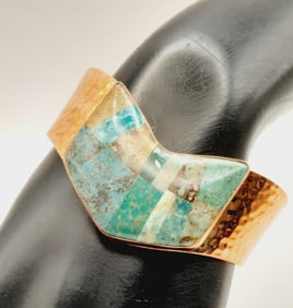DTR Jay King Turquoise Hammered Copper Bracelet Weighs 52.9 grams.